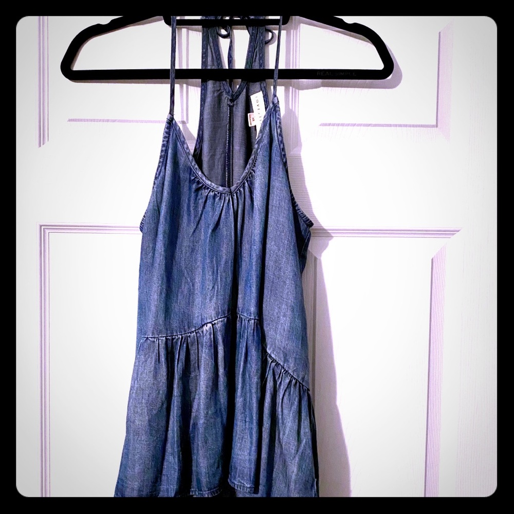 High low denim top.
